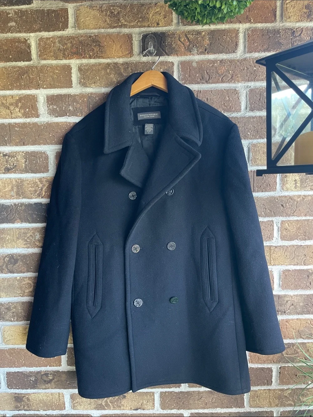 Banana Republic Black Wool Double-Breasted Peacoat